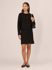 Adrianna Papell Long Sleeve Fray Trim Cardigan Black Sweater With Pockets - Image 3 of 7