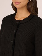 Adrianna Papell Long Sleeve Fray Trim Cardigan Black Sweater With Pockets - Image 4 of 7