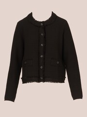 Adrianna Papell Long Sleeve Fray Trim Cardigan Black Sweater With Pockets - Image 6 of 7