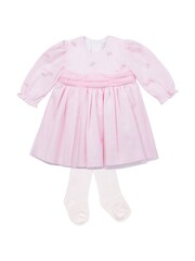 Emile Et Rose Party 100% Cotton Dress With Tulle Overlay Embroidered Yoke and Tights - Image 2 of 6