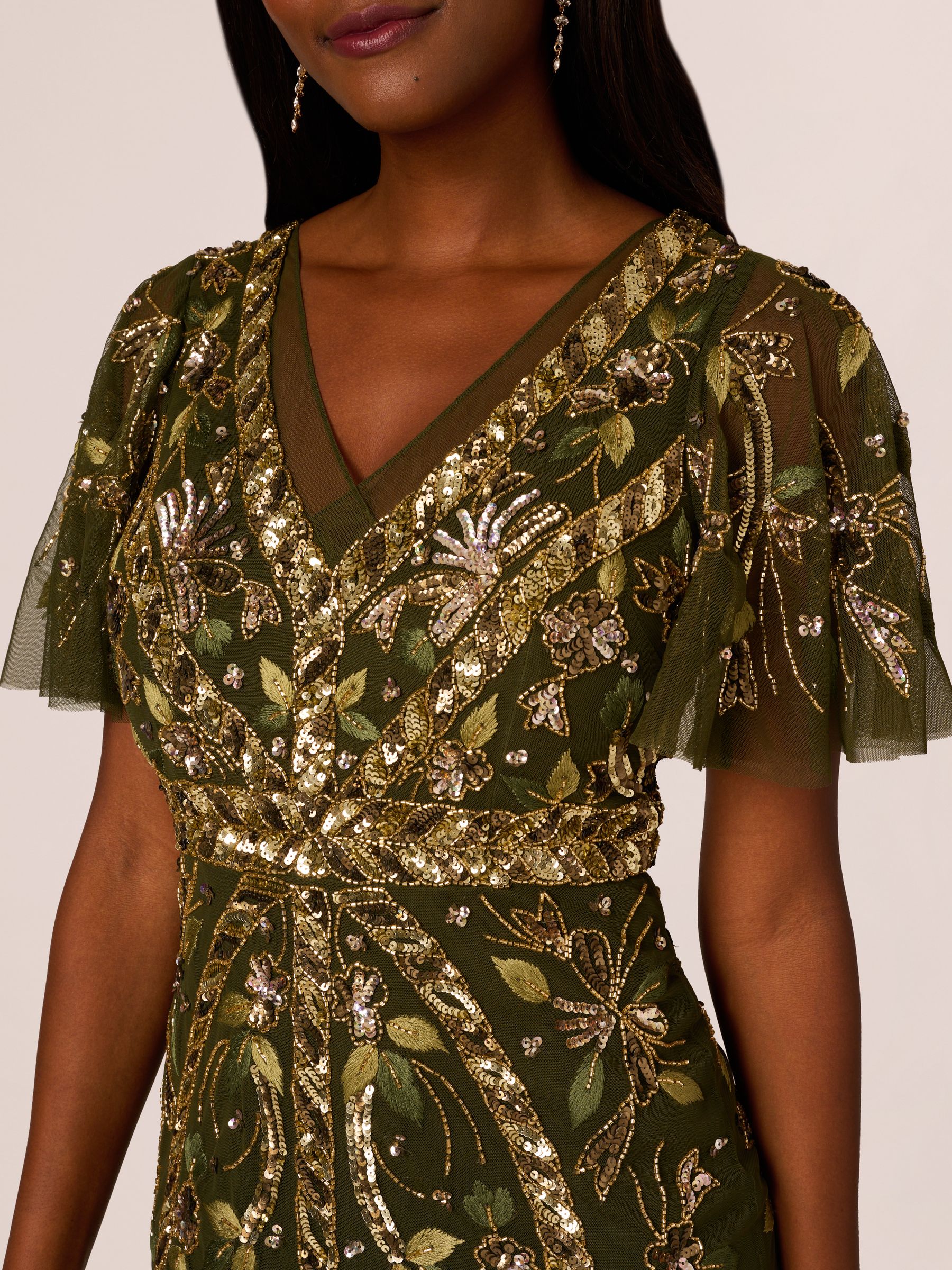 Beaded flutter sleeve dress best sale