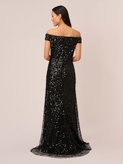 Adrianna Papell Off Shoulder Bead Black Dress - Image 2 of 7