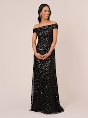 Adrianna Papell Off Shoulder Bead Black Dress - Image 4 of 7
