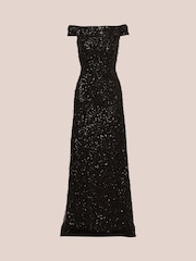 Adrianna Papell Off Shoulder Bead Black Dress - Image 6 of 7