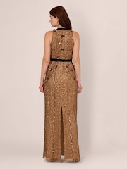 Adrianna Papell Metallic Beaded Halter Long Dress - Image 2 of 7