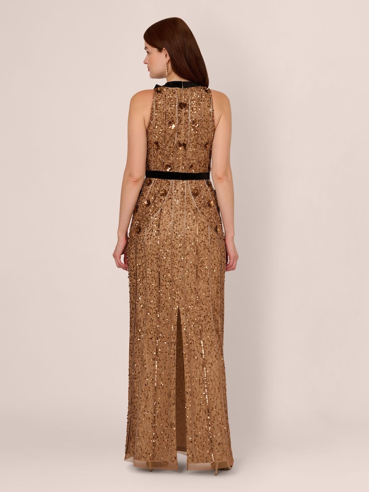 Adrianna Papell Metallic Beaded Halter Long Dress - Image 2 of 7