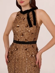 Adrianna Papell Metallic Beaded Halter Long Dress - Image 4 of 7