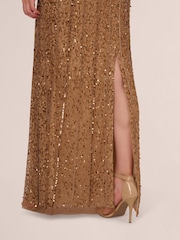Adrianna Papell Metallic Beaded Halter Long Dress - Image 5 of 7