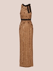 Adrianna Papell Metallic Beaded Halter Long Dress - Image 6 of 7