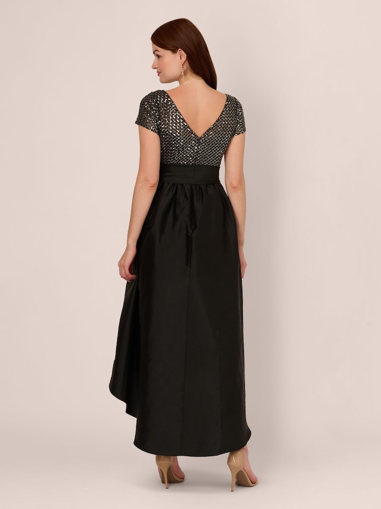 Adrianna Papell Studio Sequin High Low Black Dress - Image 2 of 7