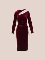 Adrianna Papell Red Velvet Asymmetric Dress - Image 6 of 7