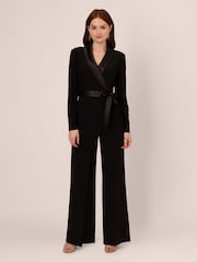 Adrianna Papell Jersey Combo Tuxedo Black Jumpsuit - Imagen 1 de 7