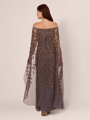 Adrianna Papell Purple Bead Cape Long Dress - Image 2 of 7