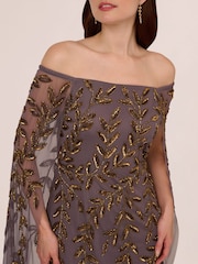 Adrianna Papell Purple Bead Cape Long Dress - Image 5 of 7