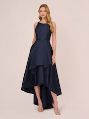Adrianna Papell Blue Mikado High Low Gown - Image 1 of 7