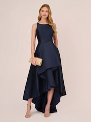 Adrianna Papell Blue Mikado High Low Gown - Image 3 of 7