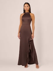 Adrianna Papell Slim Halter Column Brown Gown - Image 1 of 7