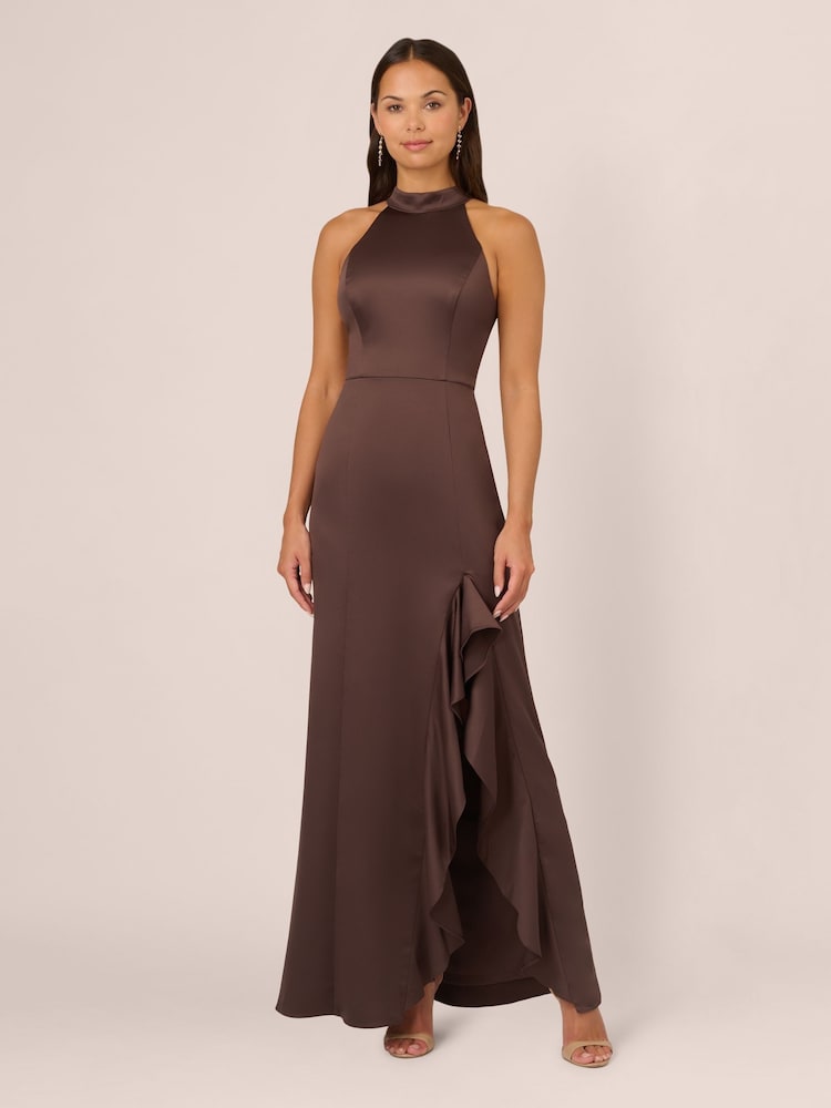Adrianna Papell Slim Halter Column Brown Gown - Image 1 of 7