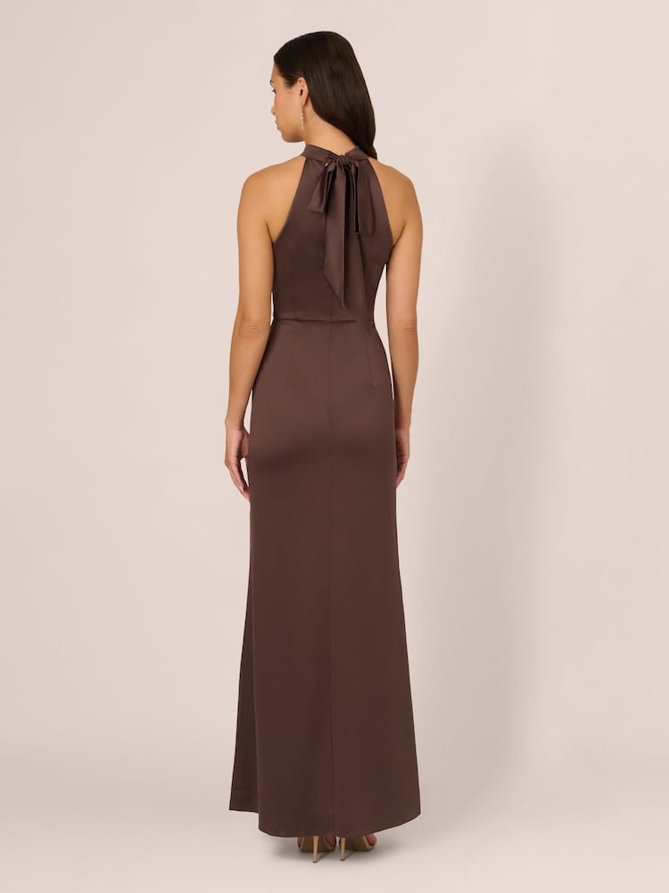 Adrianna Papell Slim Halter Column Brown Gown - Image 2 of 7 Adrianna Papell Slim Halter Column Brown Gown - Image 2 of 7