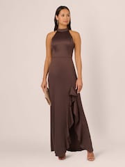 Adrianna Papell Slim Halter Column Brown Gown - Image 3 of 7