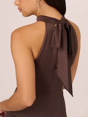 Adrianna Papell Slim Halter Column Brown Gown - Image 4 of 7