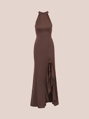 Adrianna Papell Slim Halter Column Brown Gown - Image 6 of 7
