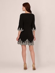 Adrianna Papell Beaded Crepe Bell Sleeve Black Dress - Image 2 of 7