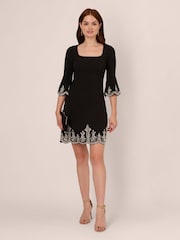 Adrianna Papell Beaded Crepe Bell Sleeve Black Dress - Image 3 of 7