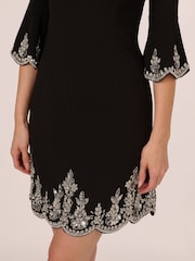 Adrianna Papell Beaded Crepe Bell Sleeve Black Dress - Image 4 of 7
