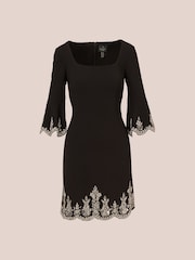 Adrianna Papell Beaded Crepe Bell Sleeve Black Dress - Image 6 of 7