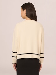 Adrianna Papell Cream Droppped Shoulder Crew Neck Tipped Sweater With Side Buttons - Image 2 of 7