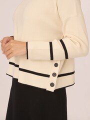 Adrianna Papell Cream Droppped Shoulder Crew Neck Tipped Sweater With Side Buttons - Image 4 of 7