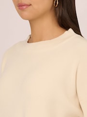 Adrianna Papell Cream Droppped Shoulder Crew Neck Tipped Sweater With Side Buttons - Image 5 of 7