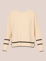 Adrianna Papell Cream Droppped Shoulder Crew Neck Tipped Sweater With Side Buttons - Image 6 of 7