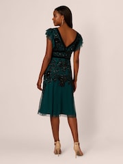 Adrianna Papell Green Velvet Beaded Mesh Dress - Image 2 of 7