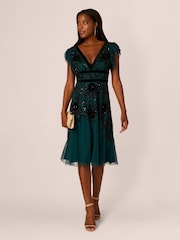 Adrianna Papell Green Velvet Beaded Mesh Dress - Image 3 of 7