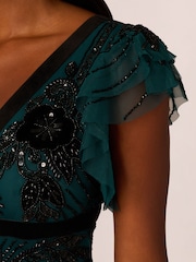 Adrianna Papell Green Velvet Beaded Mesh Dress - Image 4 of 7