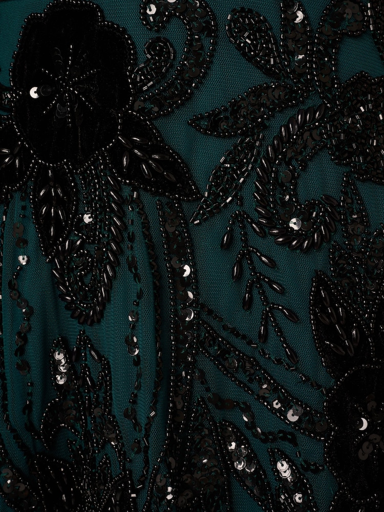 Adrianna Papell Green Velvet Beaded Mesh Dress - Image 7 of 7
