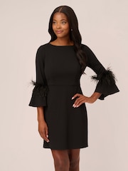 Adrianna Papell Stretch Crepe Feather Black Dress - Image 1 of 7