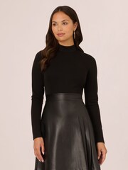 Adrianna Papell Ponte Faux Leather Black Dress - Image 1 of 7