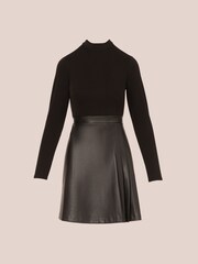 Adrianna Papell Ponte Faux Leather Black Dress - Image 7 of 7