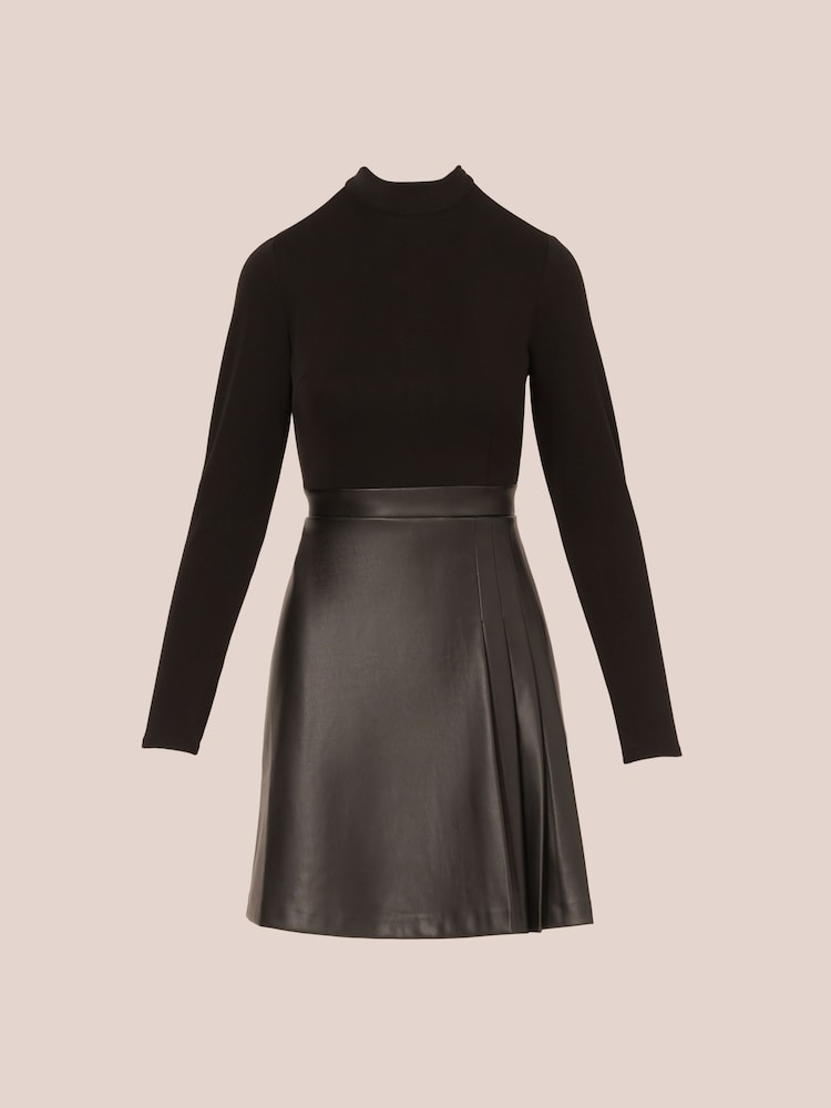 Adrianna Papell Ponte Faux Leather Black Dress - Image 7 of 7