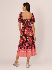 Adrianna Papell Green Printed Puff Sleeve Dress - Image 2 of 7
