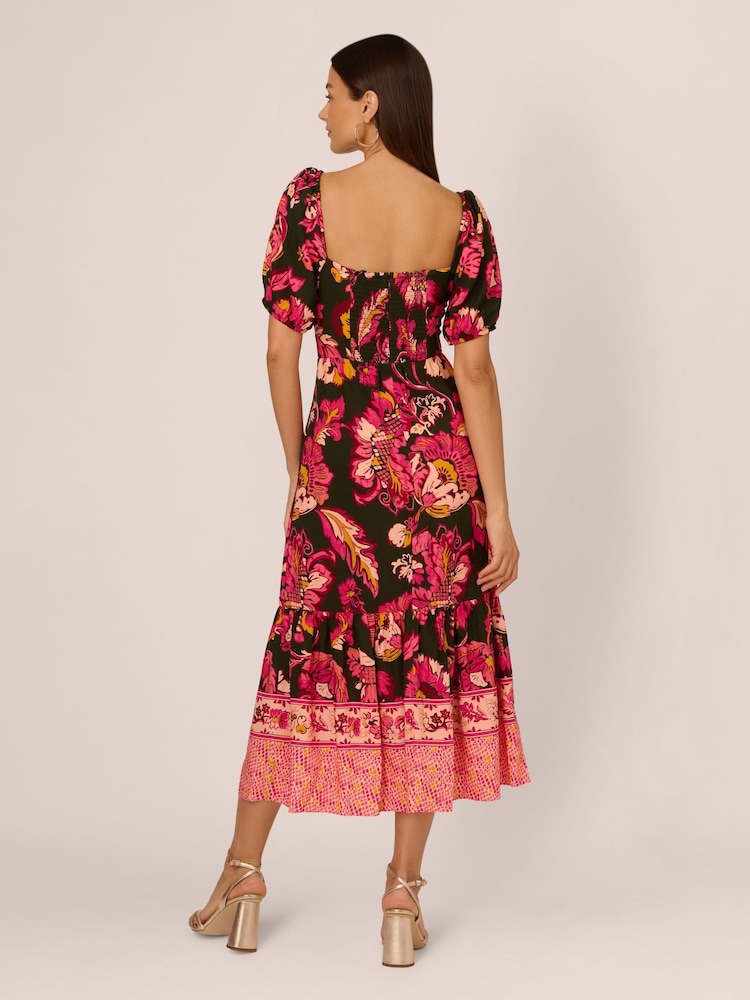 Adrianna Papell Green Printed Puff Sleeve Dress - Image 2 of 7