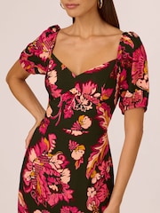 Adrianna Papell Green Printed Puff Sleeve Dress - Image 4 of 7