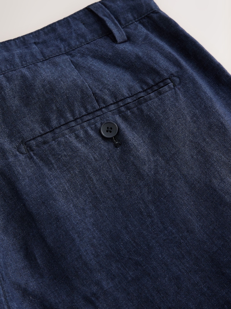 Navy Regular Tapered Fit 100% Linen Signature Chino Trousers - Image 11 of 11
