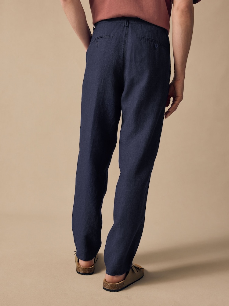 marine - Coupe fuselée régulière - Pantalon chino Signature 100% lin - Image 5 of 11