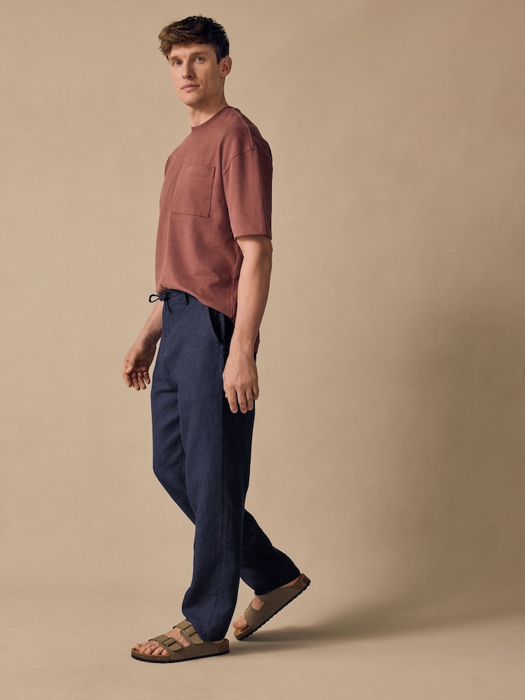 marine - Coupe fuselée régulière - Pantalon chino Signature 100% lin - Image 6 of 11