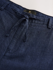 Navy Regular Tapered Fit 100% Linen Signature Chino Trousers - Image 9 of 10