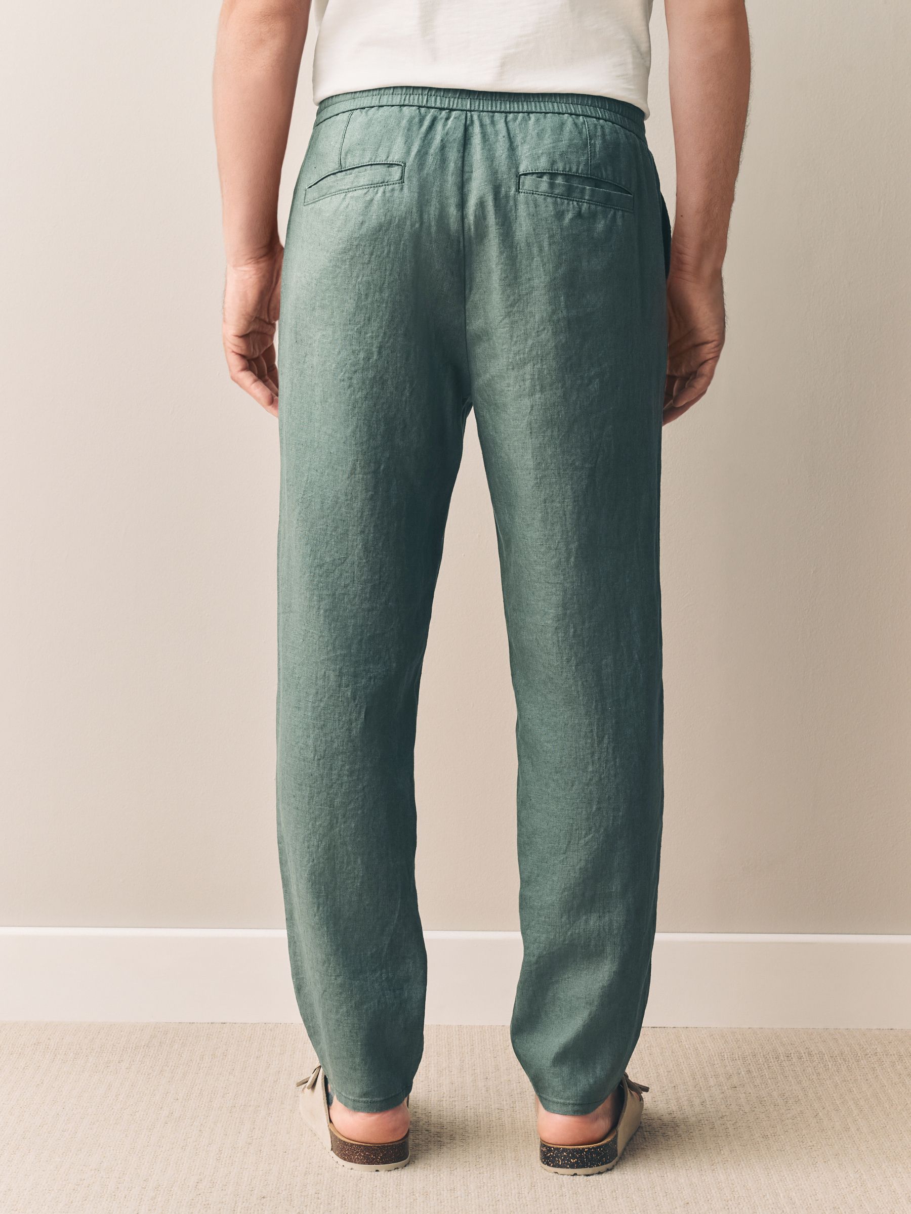 Buy Sage Green Regular Tapered Fit 100% Linen Signature Chino